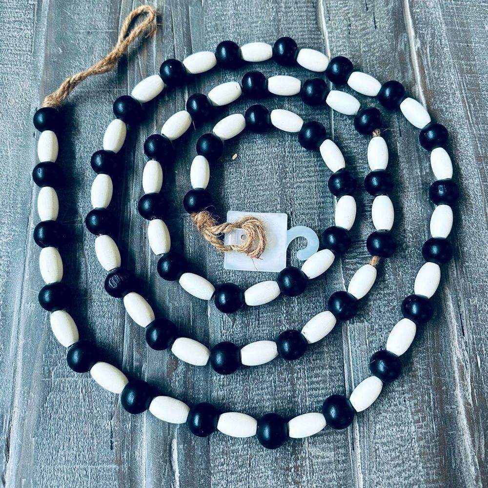 Farmhouse Black & White Fall Holiday Wood Beaded Garland